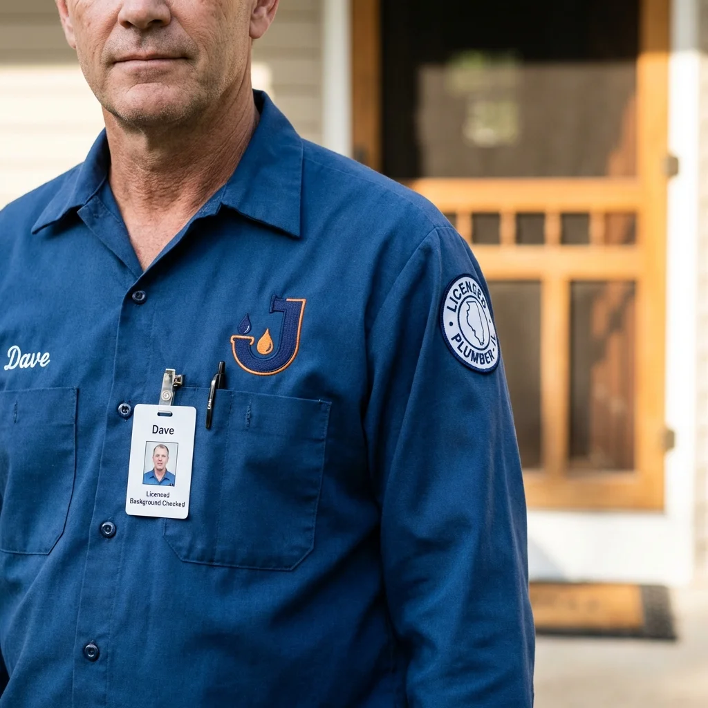 Licensed plumber showing ID badge in Gulf Breeze, FL