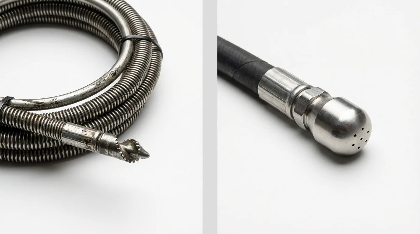 Drain snake cable and hydro jetting nozzle used for drain cleaning in Gulf Breeze, FL