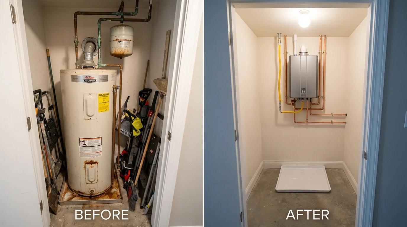 Tank water heater versus wall-mounted tankless unit comparison for Gulf Breeze, FL homeowners